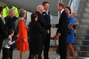 Kate Middleton Prince William and Prince George arrive in Canberra 2014.jpg
